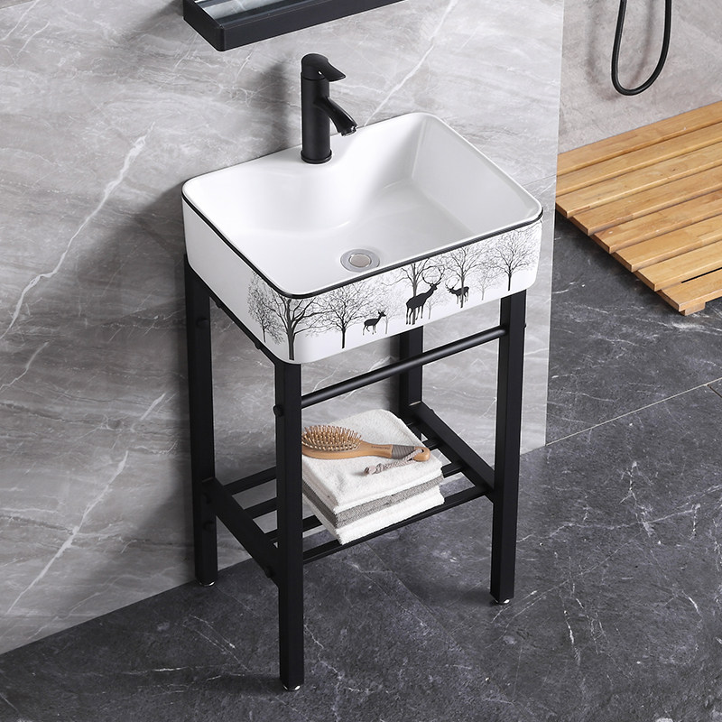 落地式新款洗手盆陶瓷盆小户型阳台化妆室洗N手盆不锈钢支架立柱