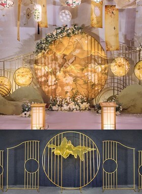 婚庆新款中式路引屏风古典原木立方宫灯婚礼舞台装饰道具迎宾背景