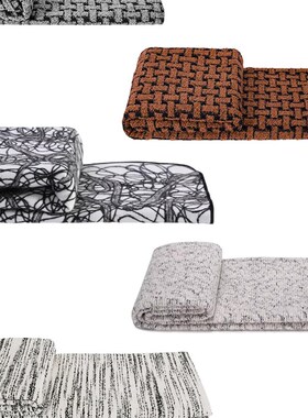 样板房酒店展厅奢华黑白条纹搭巾黑色几何图案橙色床尾毯沙发搭毯