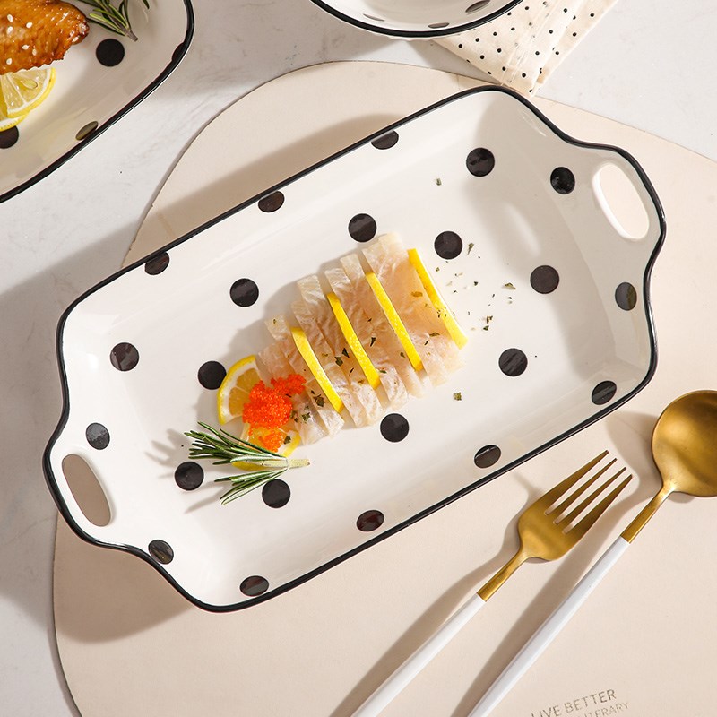 鱼盘家用蒸鱼盘子大号长方形陶瓷餐具新款双耳菜盘装鱼盘高颜值