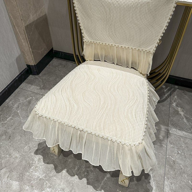 欧式椅子坐垫绑带防滑2025新款奢华田园蕾丝夏季U弧形板凳餐椅垫