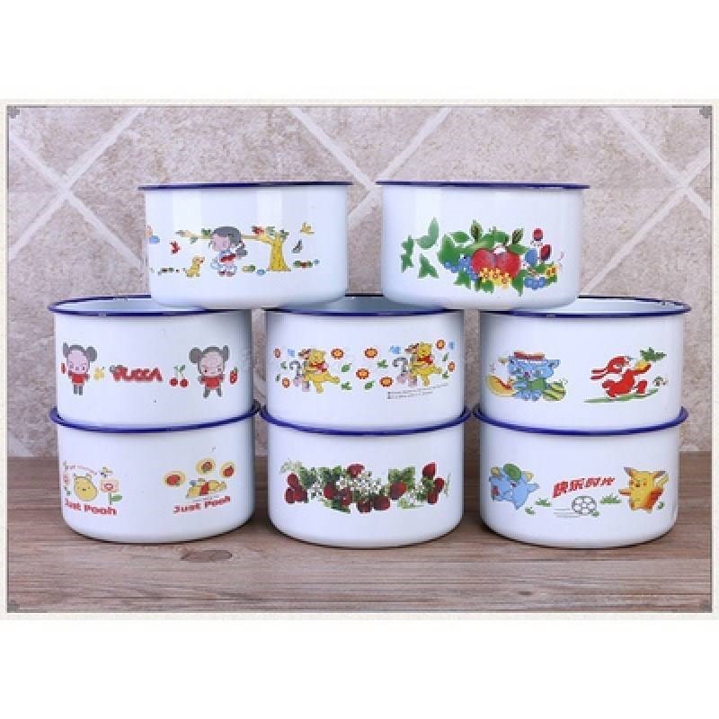 搪瓷快餐杯带盖大号老式搪瓷碗饭盒饭盆泡面学生成人吃饭搪瓷碗