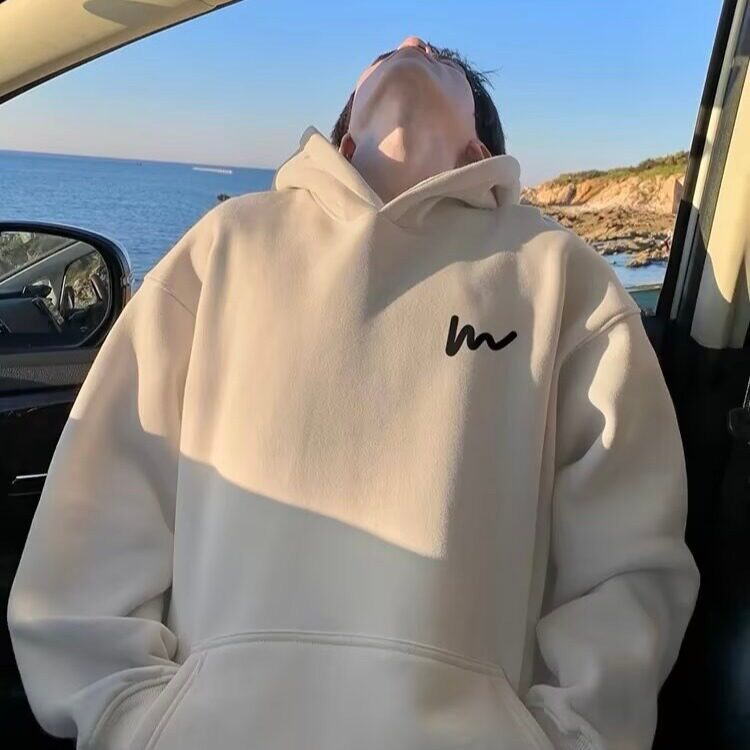 美式连帽卫衣男秋冬季新款加绒加厚宽松潮牌休闲情侣保暖重磅外套