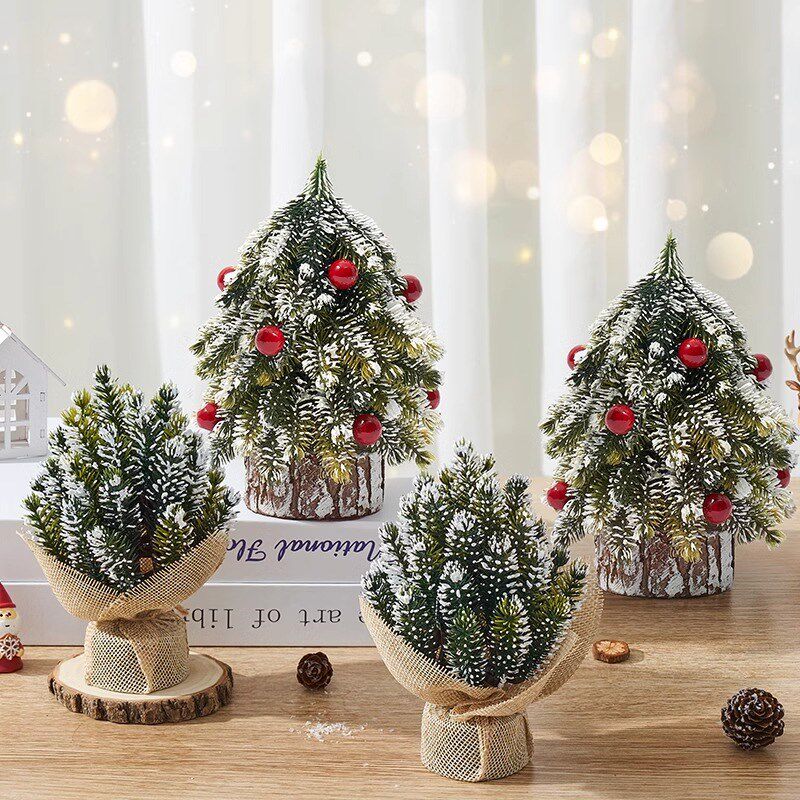 迷你圣诞树桌面小摆件圣诞节装饰品网红松树拍摄道具礼物2024新款