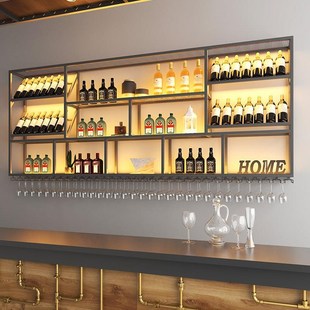 吧台酒水展示柜餐厅柜台墙上置物架子清吧酒柜发光铁艺酒架壁挂式