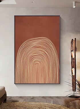 现代客厅玄关红色抽象装饰画沙发背景墙竖版落地挂画大气线条壁画