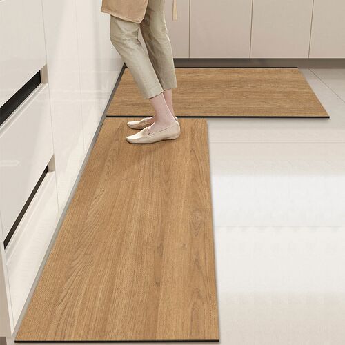 仿木纹厨房专用长条地垫门口硅藻泥吸水吸油M脚垫防滑耐脏pvc垫子