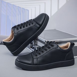 黑色板鞋男士纯黑鞋商务工作休闲鞋子男2024新款上班不累脚防水滑