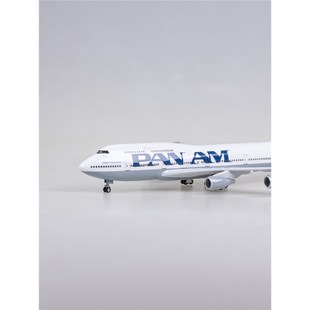 【带轮子带灯】47cm泛美航空747真客机飞机模型波音摆件礼物品