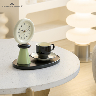 屋准家居奶油风时钟桌面摆件客厅玄关收纳托盘装饰品个性高级座钟