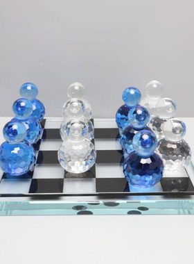 北欧水晶棋盘摆件样板房售楼部卧室书房客厅桌面玄关软装饰品