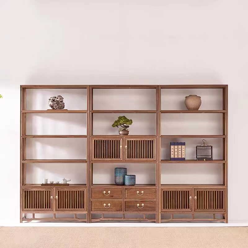 老榆木博古架实木新中式简w约茶柜架茶室置物架茶叶架子展示架