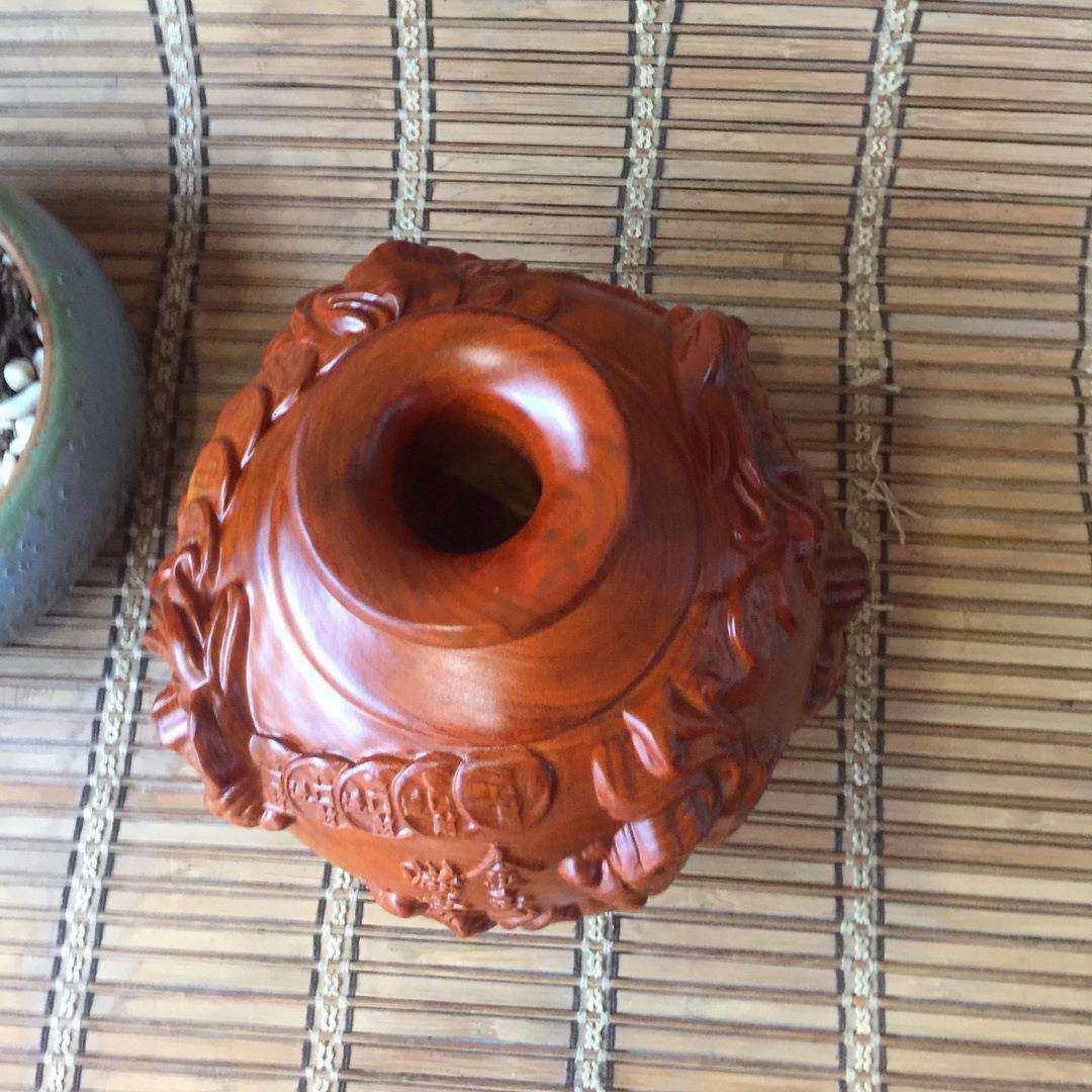 花梨木雕刻金玉满堂花瓶摆件实木家居客厅中式插花工艺品新婚送礼