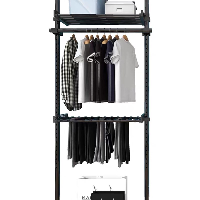 38管径顶天立地挂衣架卧室家用落地置物架多功能免打孔折叠转角架