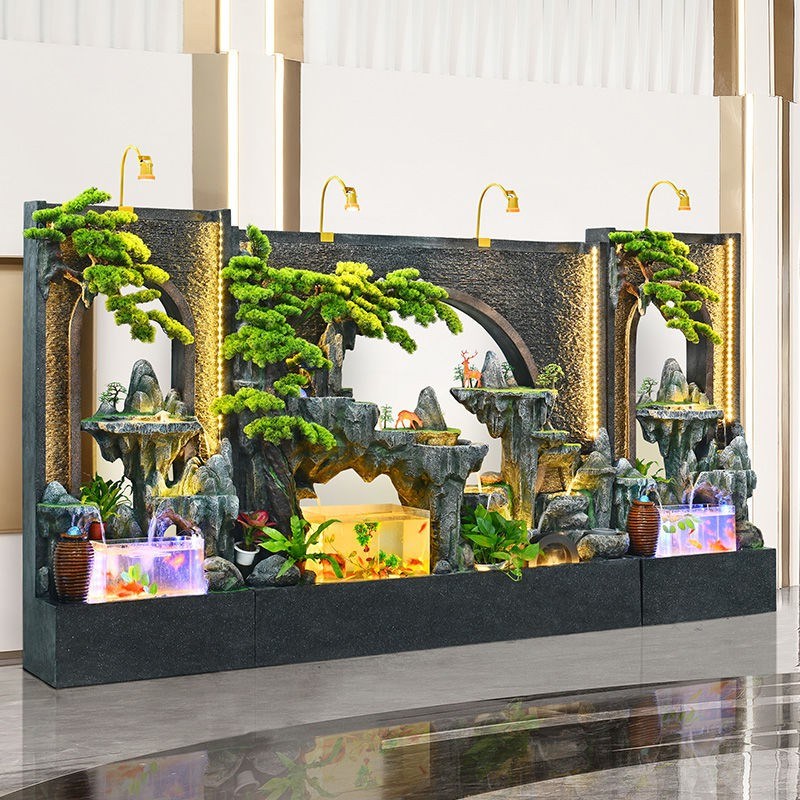 大型假山流水喷泉摆件客厅办公室庭院别墅招财水幕墙流水屏风