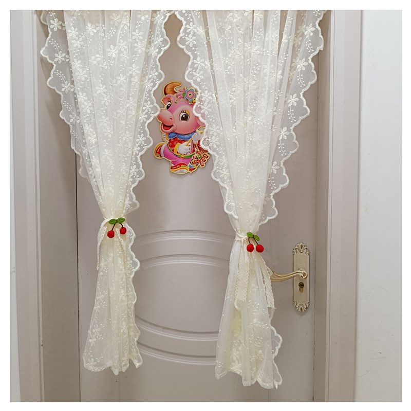 甜美风门帘免打孔刺绣小花蕾丝纱帘公主卧室厨房小窗户装饰短帘