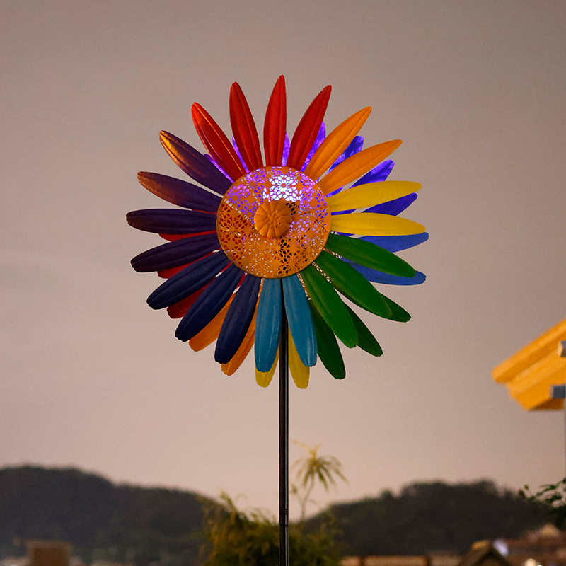 户外铁艺庭院造景花园装饰摆件院子阳台布置旋转风车七彩色网红