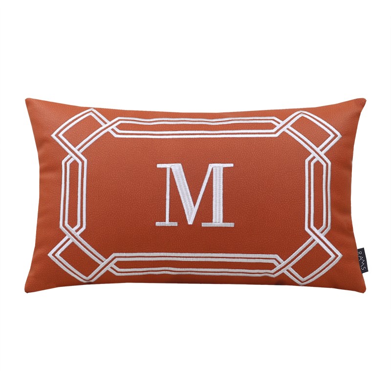 H抱枕客厅沙发靠垫科技布M腰靠绒布刺绣靠包样板间马长方形腰枕套