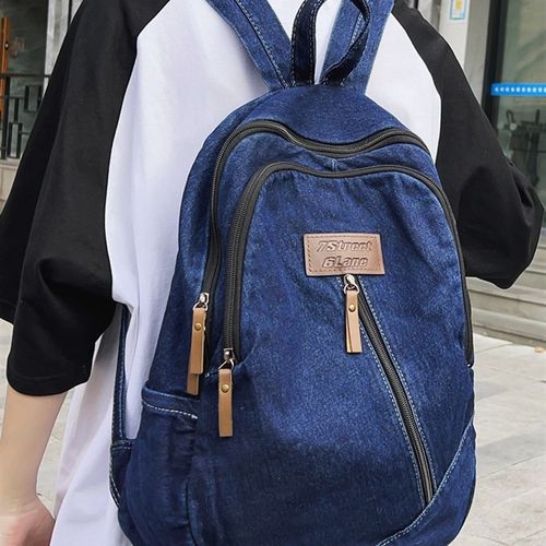 牛仔双肩包女大学生大容量古着感背包可爱百搭校园森系高中生书包