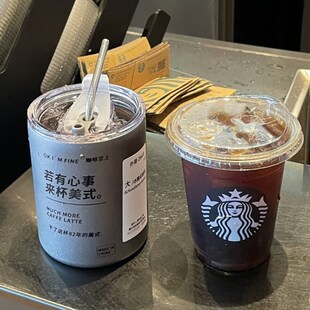 保温杯3e04不锈钢咖啡杯随行杯情侣杯子高颜值水杯带吸管双层 美式