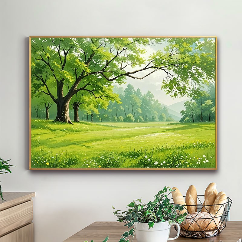 现代简约客厅背景墙装饰画清新绿色大树餐厅壁画卧室床头树林挂画图片