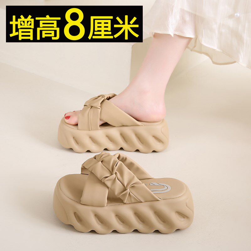 小个子8cm厚底拖鞋女夏外穿2025新款法式交P叉凉拖增高软底沙滩鞋