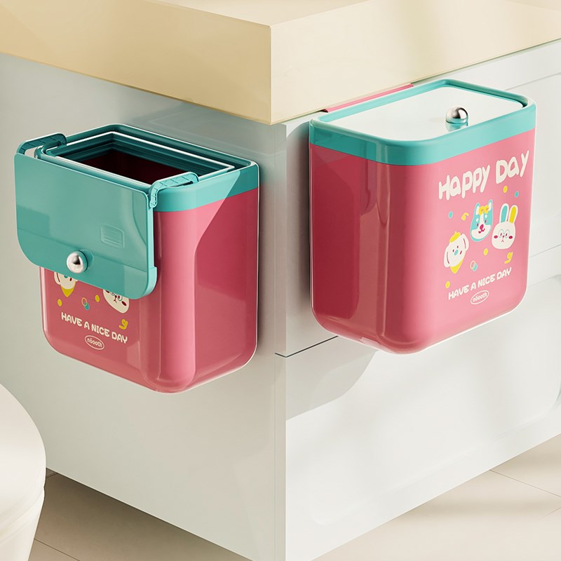 厨房垃圾桶挂式家用2024新款粉蓝大号大容量厨余垃圾专用免弯腰筒