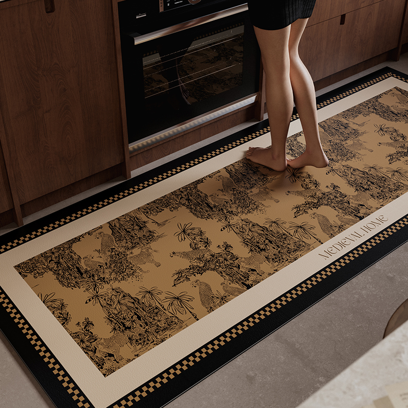 塞尼亚中古高级感厨房地垫防滑防油可擦免洗长条脚垫门垫进门家用