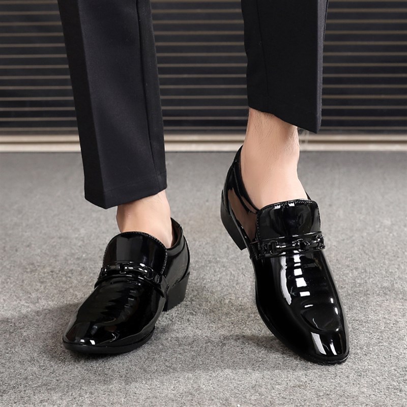 男士皮鞋青年韩版潮流商务正装春秋季英伦黑色亮皮尖头一脚蹬男鞋