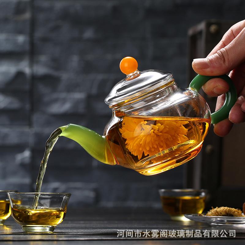 高硼硅围炉煮茶玻璃茶具花草茶壶带过滤内胆小容量茶壶翡翠壶厂家