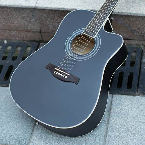 41寸民谣吉他guitar 初学椴木吉它 哑光黑色 缺角练习琴 厂家