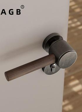 BAGB室内卧室家用木门把手磁吸静音锁复古咖灰系列中式胡桃木门锁