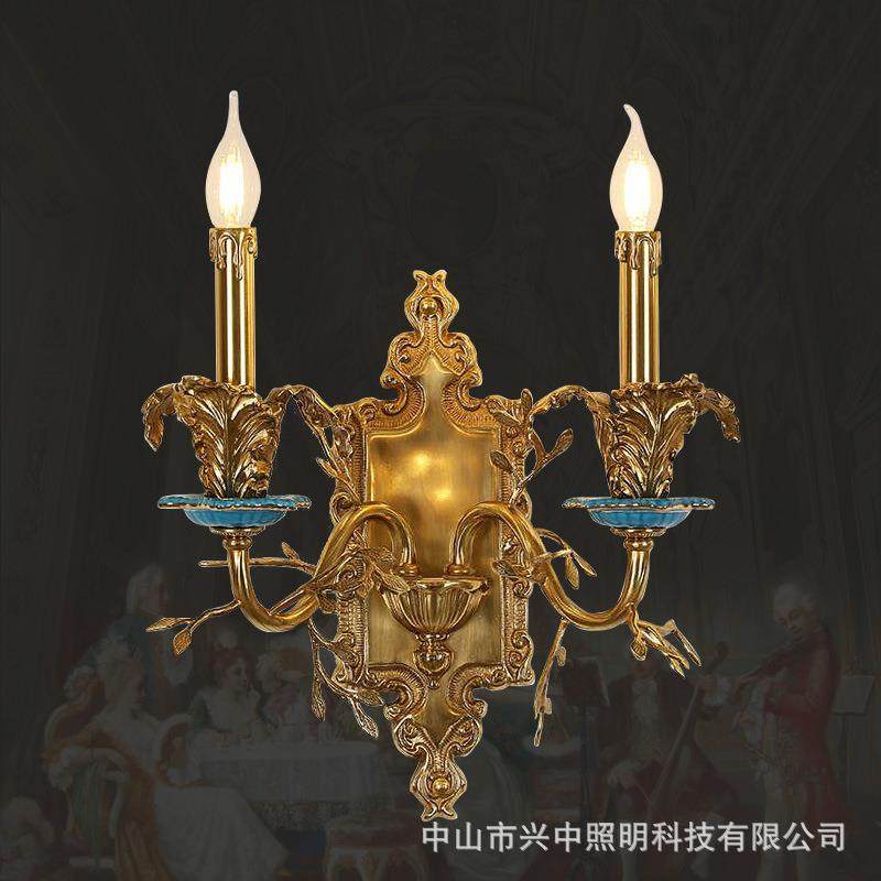 法式全铜壁灯欧式别墅奢华复古过道走廊玄关门厅灯饰古典脱蜡铜灯