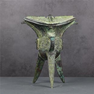 古酒杯青铜器饮酒器摆件酒樽博物馆装饰酒尊铜爵斝角觚觯单双柱