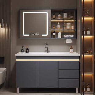 简约现代智能浴室柜组合实木卫生间洗手洗脸洗漱陶瓷一体盆落地式