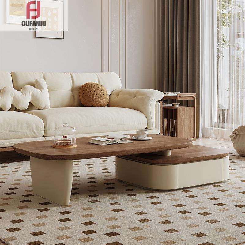 中古风茶几落地电视柜组合轻奢高级现代简约小户型伸缩茶几电视柜