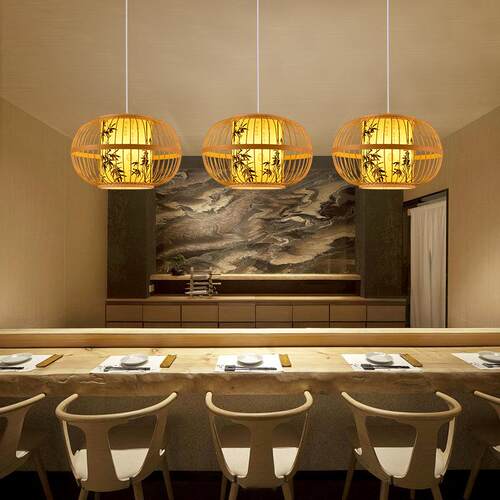 竹编吊灯中式餐厅饭店日式竹艺灯具禅意茶室火锅店民宿商用灯笼灯