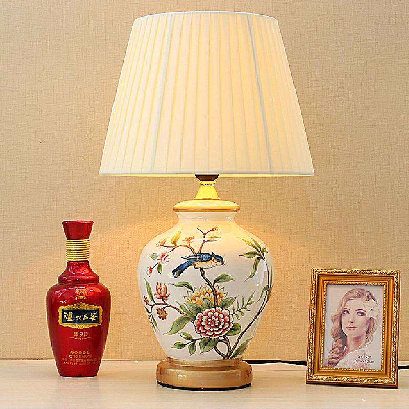 卧室床头柜台灯欧式时尚复古灯美式调光遥控客厅书房青花陶瓷台
