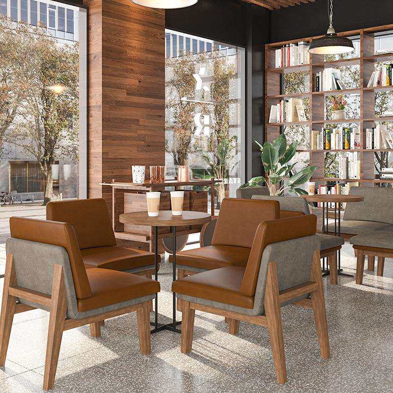 高档餐厅实木卡座咖啡馆沙发奶茶店餐台甜品复古桌椅组合商用