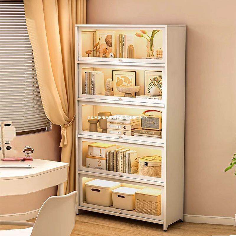 家用钢制书柜儿童多层防尘带门书架书房卧室收纳柜展示柜隐形书架