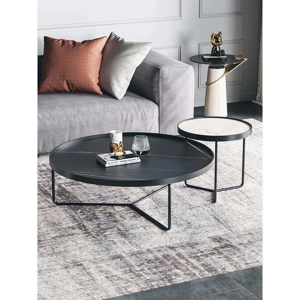 北欧简约岩板铁艺茶几客厅家用小桌子卧室圆形小户型茶桌大师设计