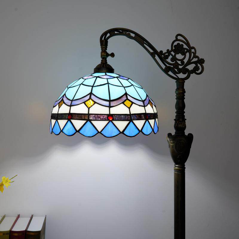 蒂凡尼维多利风格蓝色地中海羽毛室内照明柔光拱形鹅颈落地灯