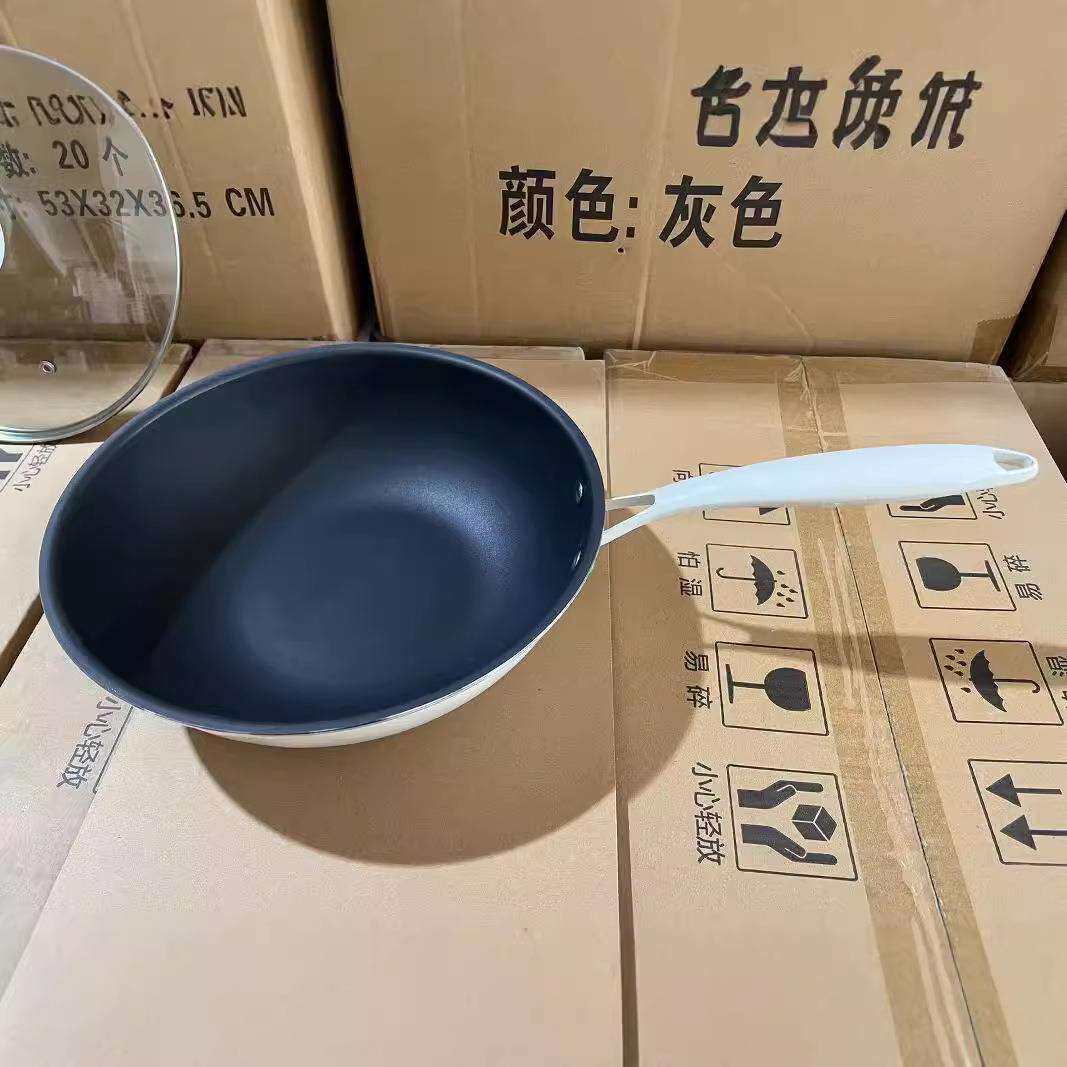 厂家直销摩登厨房无涂层炒锅钛合金不粘锅陶瓷通用炒菜锅主妇钛锅
