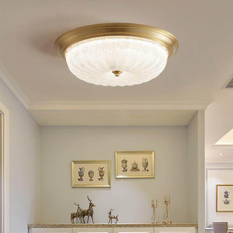 美式轻奢全铜吸顶灯护眼卧室灯LED简约大气复古书房过道灯阳台灯