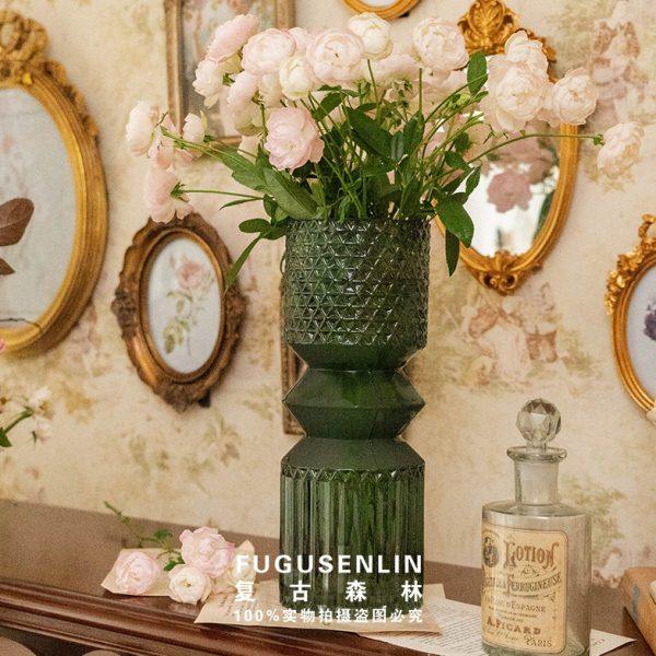 北欧浮雕墨绿色玻璃花瓶家居酒店民宿样板间装饰摆件干鲜花插花器,家居饰品,花瓶,淘宝优惠券,粉丝福利购,淘宝优惠卷