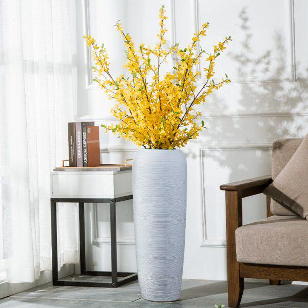 中式现代落地花瓶客厅干花陶瓷白色别墅摆件家居粗陶花艺大号陶罐