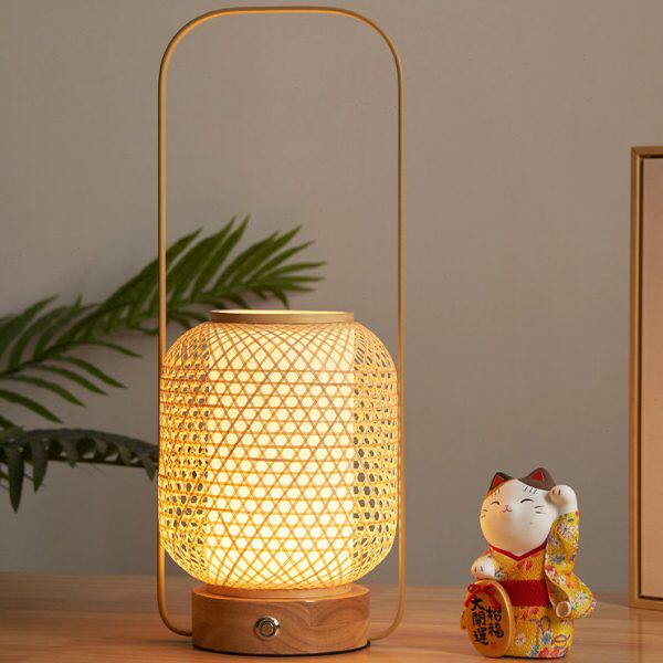 充电台灯日式露营禅意书房灯卧室床竹编古风茶室氛围现代中式头灯