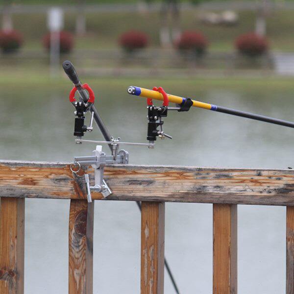 全金属万向双炮台桥钓支架栏杆围栏船钓双竿架杆桥梁护栏钓鱼杆架