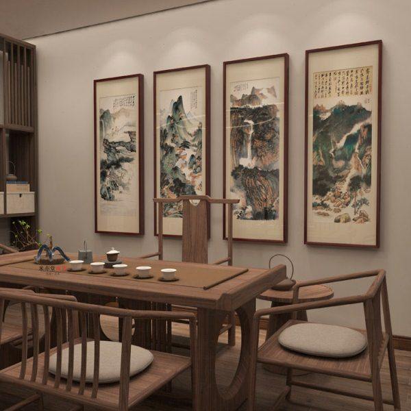 米亦堂x张大千 现代新中式山水国画客厅餐厅书房玄关四联条屏挂画