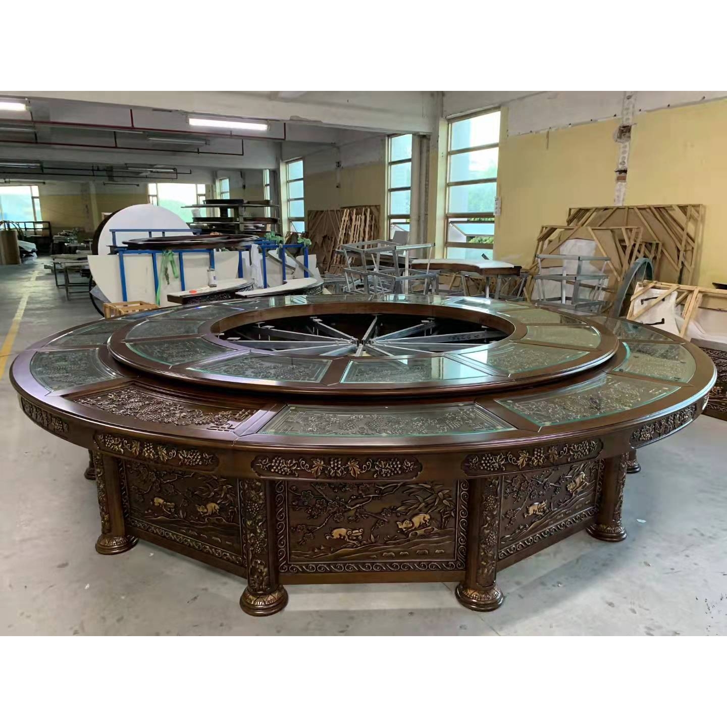 中式电动实木餐桌 酒店电动餐桌 电动椭圆桌 实木大圆桌 实木餐椅